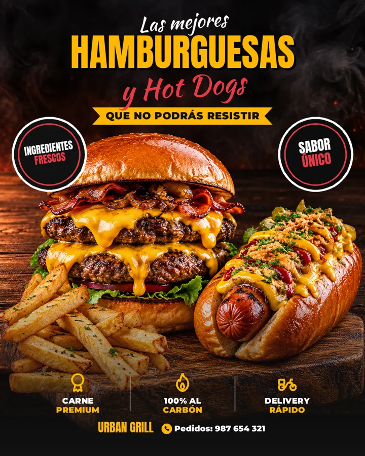 Volante generado con IA para hamburguesería