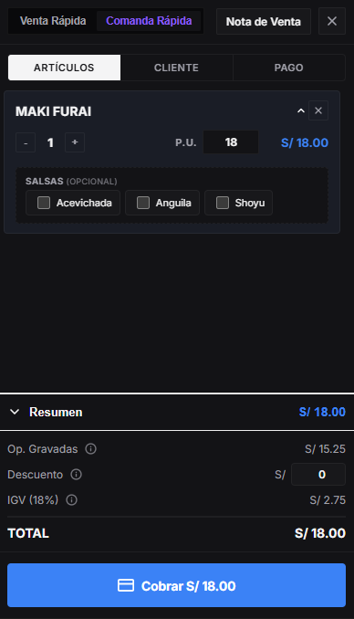 Personalización de comandas con opciones, salsas y términos de cocción