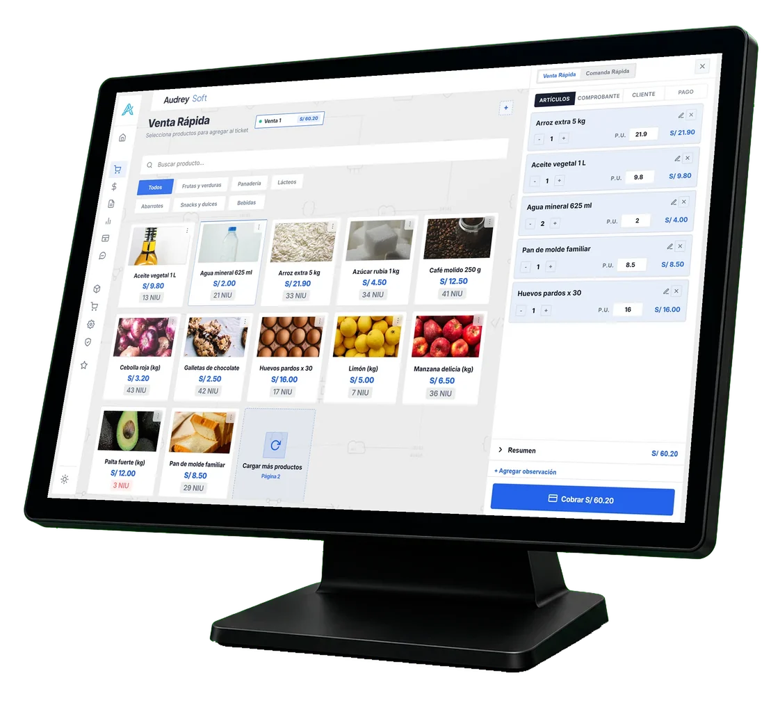 Venta Rápida de AudreySoft en un monitor de caja